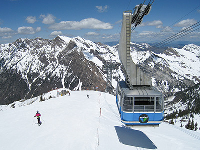 Frontispiece (paperback): Snowbird’s tram from Hidden Peak, June 8, 2008